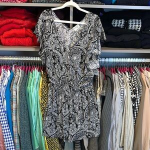 Terra & Sky black/white paisley print elastic waistband v neck romper 0X NWT
